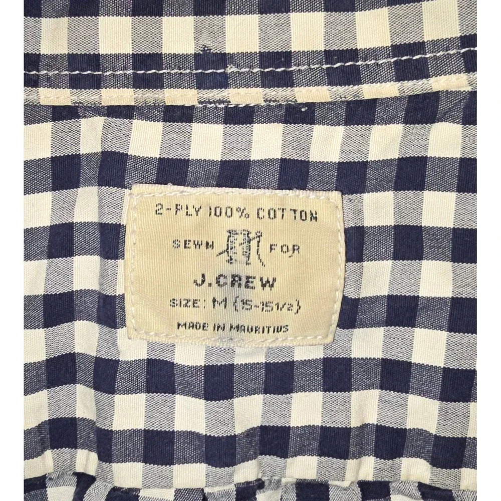J.Crew Mens Navy Blue White Gingham Short Sleeve Button Down Shirt Size M Cotton